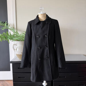 Anne Klein Black Double-Breasted Wool Coat Size M | Structured Classic Chic